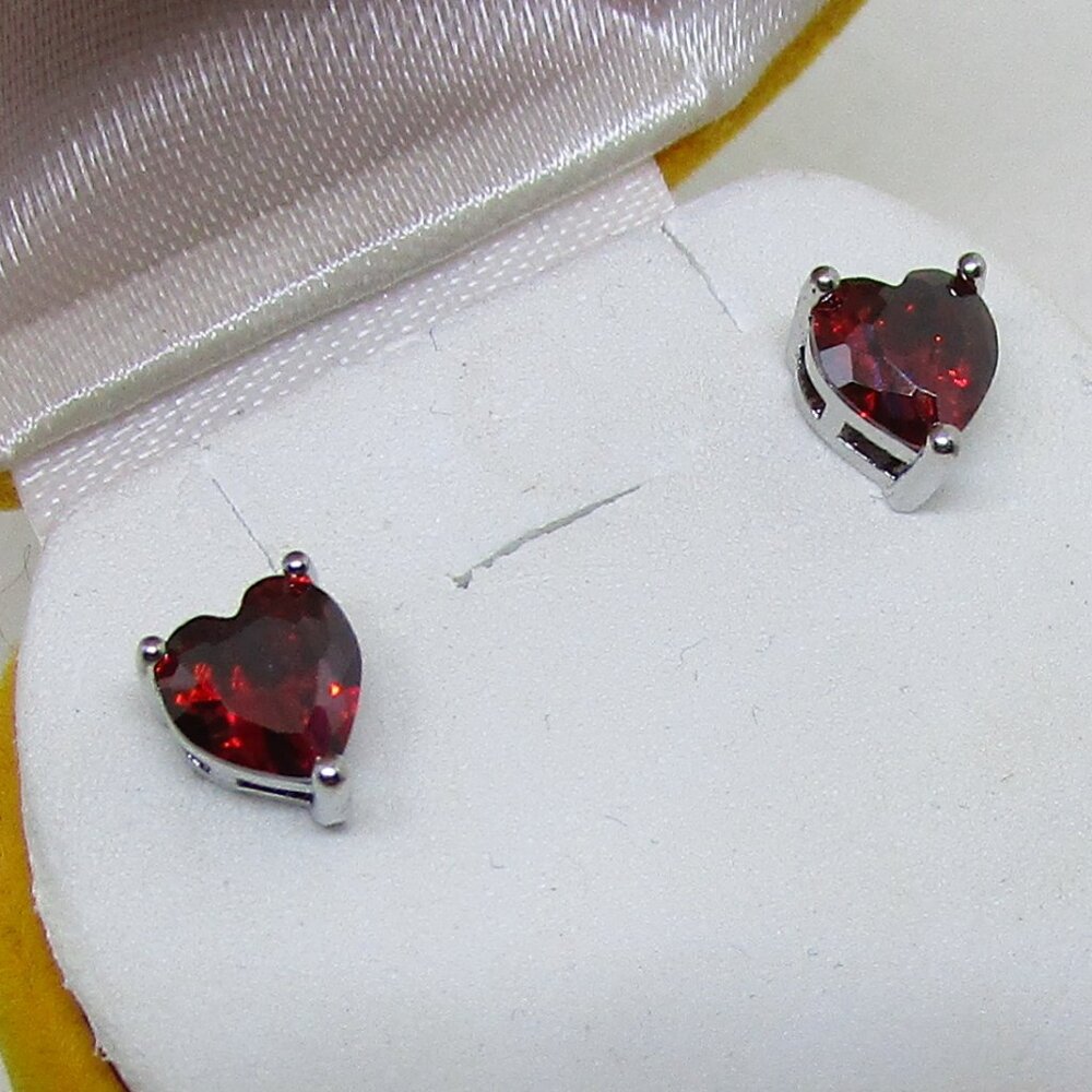 Heart Shaped Simulated Ruby Earrings - image 1